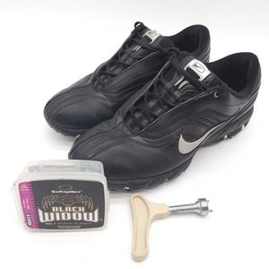 Nike Air (Mens Size 9) Tour Sport‎ Soft Spike Golf Lace Up Shoes Black Silver